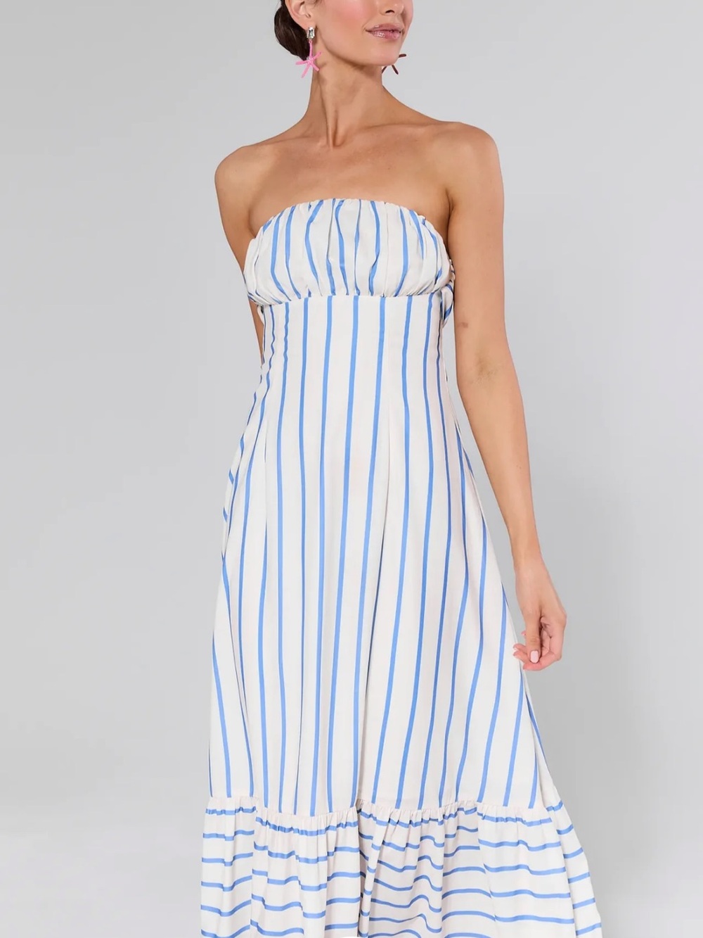 NWT Avara Strapless Blue & White Striped Maxi Dress